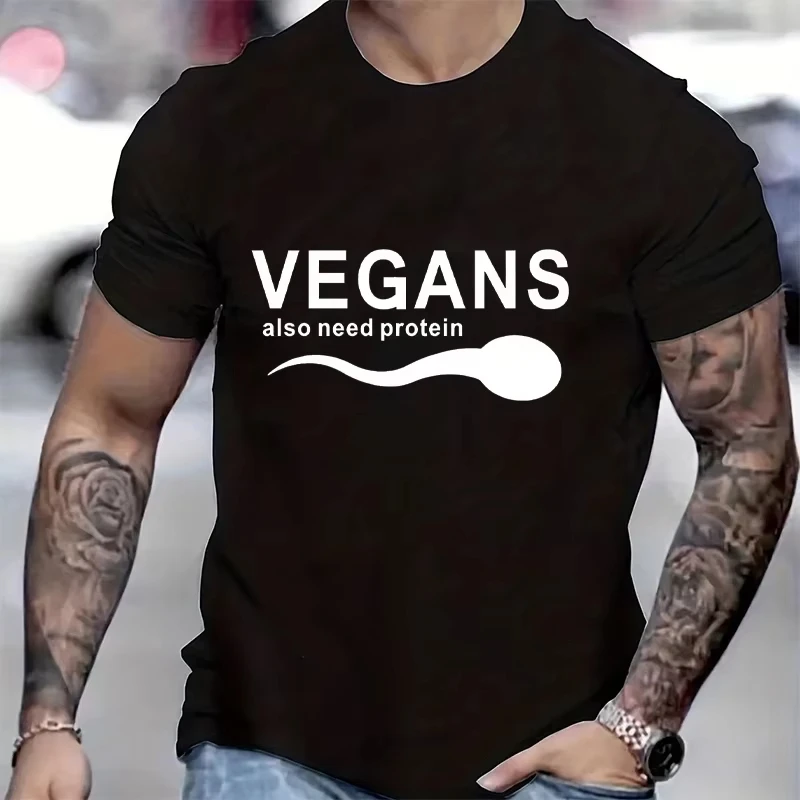 Camisetas divertidas con estampado gráfico de Vegetarianismo y Vegetales para Hombre, con el eslogan 'Los Veganos También Necesitan Proteínas', estilo Harajuku