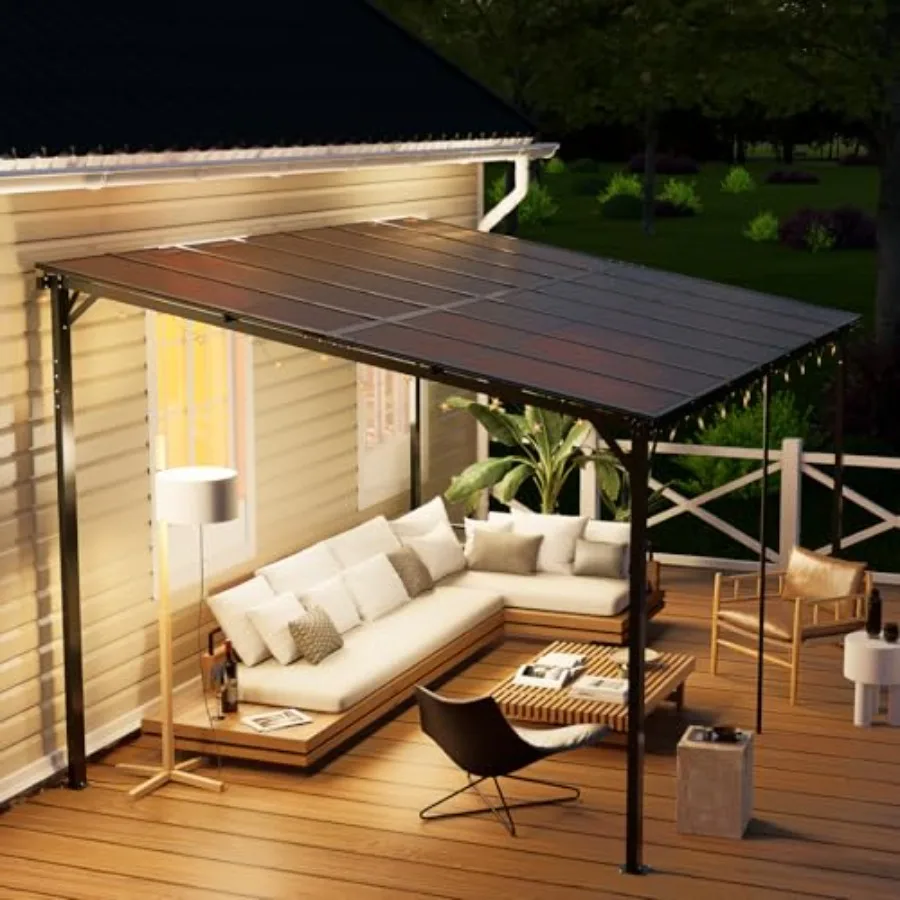 10'×14' Patio Gazebo with Waterproof Fuzzy Strip, Outdoor Gazebo with Innovative Base Support, Wall Mounted Gazebos Pergola wit