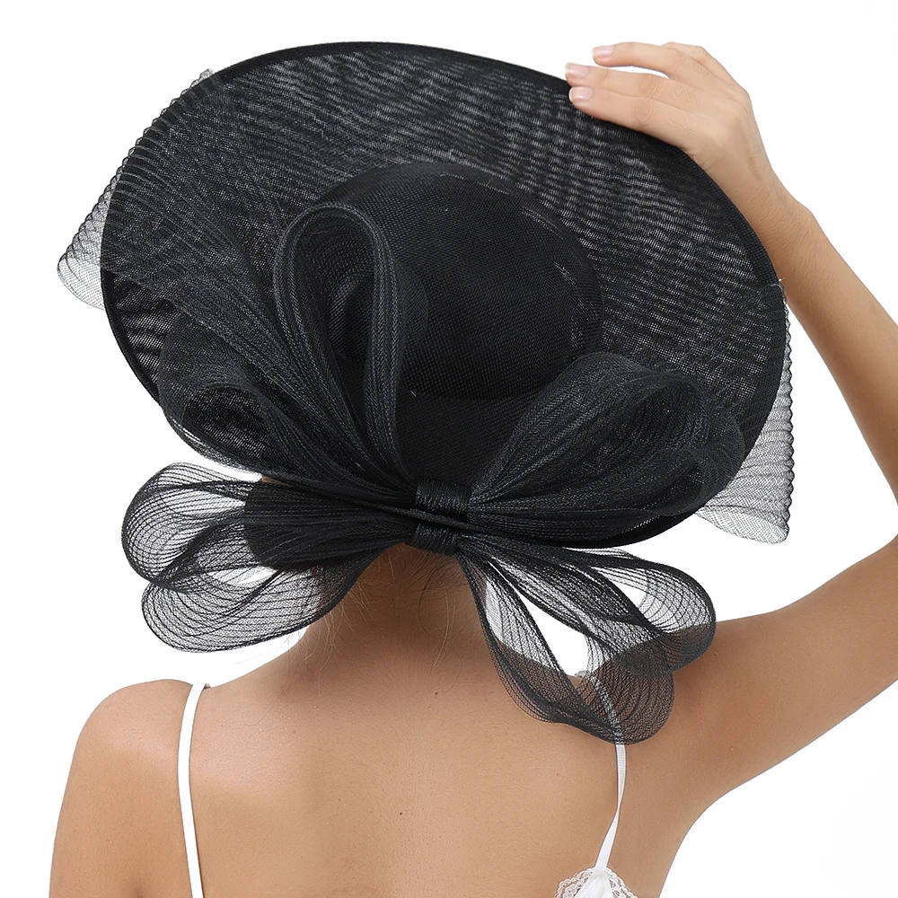 Imitation Sinamay Wedding Headwear Women Fascinator Hat With Bow Hair Accessories Cocktail Race Headpiece Hairpin Mesh Hats