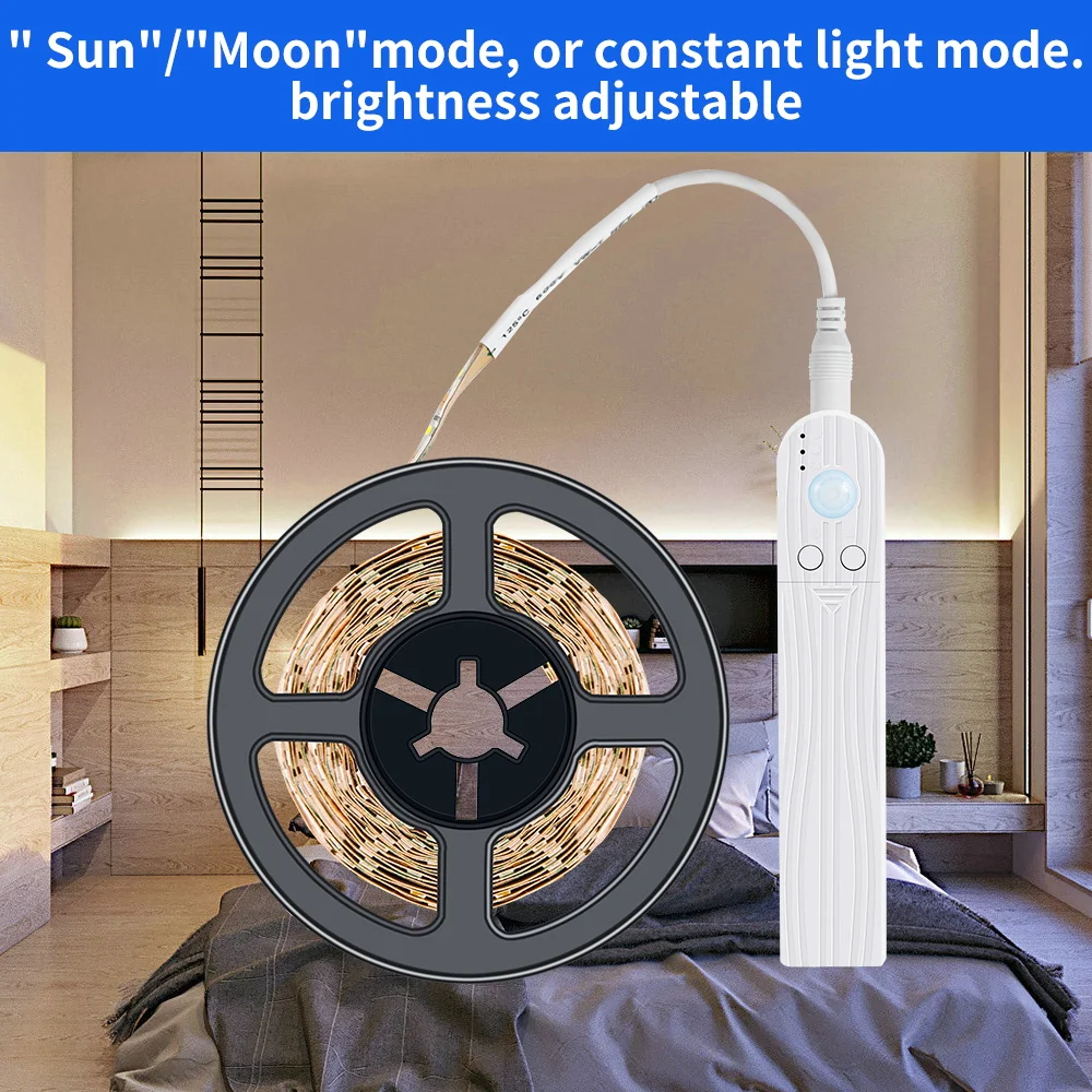 LED Lights Strip PIR Motion Sensor Cabinet Tape Lamp Waterproof TV Backlight Bedside Wardrobe Kitchen Lighting Battery Powered