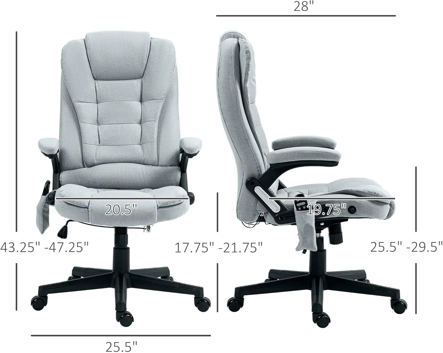 HOMCOM 6-Point Vibrating Massage Office Chair with Heat, Reclining Backrest, Remote Control, Light Gray