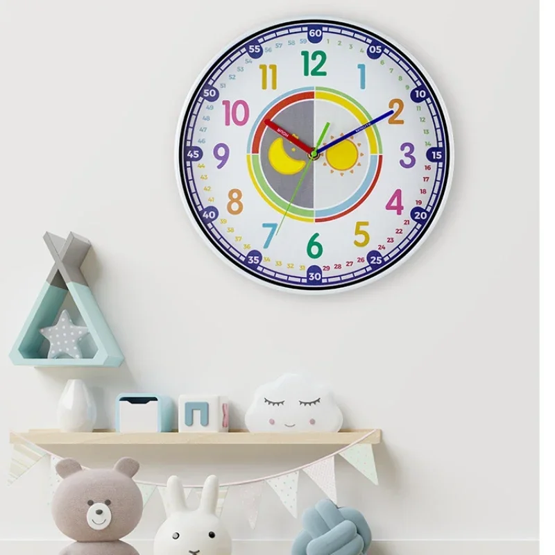 Kids Educational Clock Mute Round Clock Early Education Home Bedroom Decoration Boys Girls Students Gift