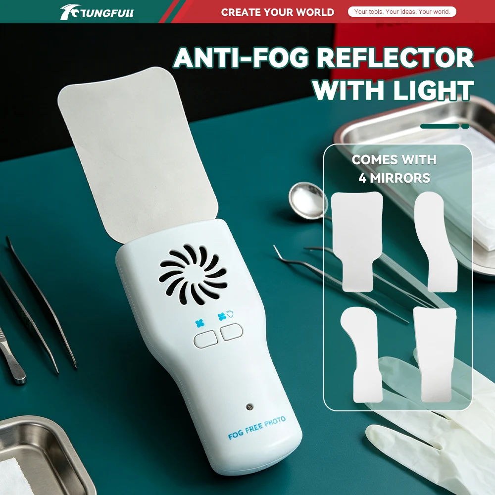 LED Automatic Anti-fog Dental Mirror Stainless Steel Defog Reflector for Intraoral Orthodontic Photography Observation
