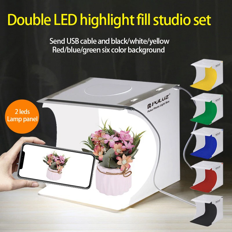 Folding Lightbox 23/23/24cm Portable Photography Photo Studio Tent LED Softbox Background Kit USB Mini Light Box For DSLR Camera