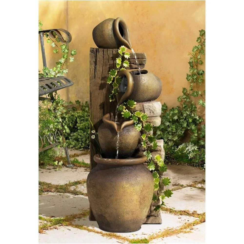 NEW Cascading Rustic Outdoor Floor Three Jugs Fountain and Waterfalls 33