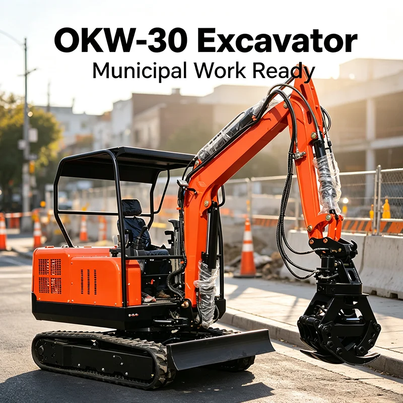 CE Marked OKW-30 Compact Mini Excavator Stable Performance for Sidewalk Renovation Public Municipal Projects