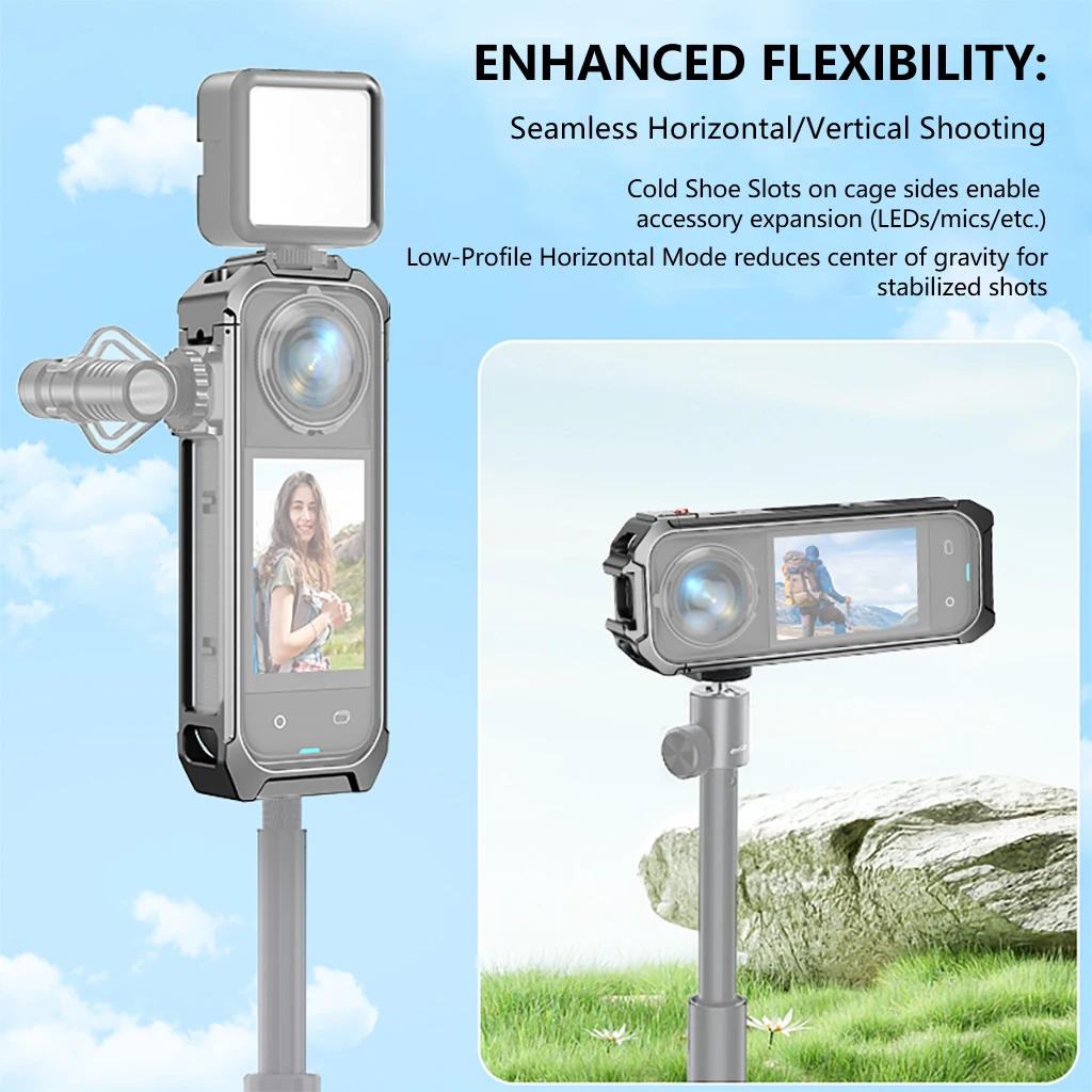 Für Insta360 X5 Erweiterung Fall Metall Schutz Rahmen Mit Kalten Schuh Halterung Magnetische Basis für Insta 360X5 Kamera Käfig Rig – Detail 15