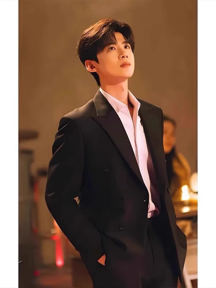 Black Suit Jacket Men's Spring Autumn British Style Youthful Energy Casual Long Sleeve Standard Collar Westwear Coat