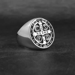 Saint Benedict Cross Men Rings Punk Hip Hop for Boyfriend Male Stainless Steel Jewelry Creativity Gift Wholesale