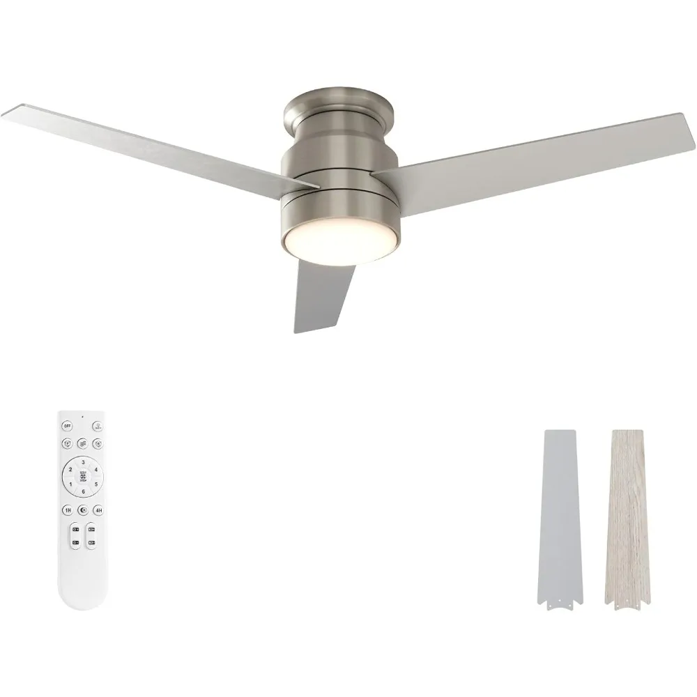 Flush Mount Ceiling Fans with Lights and Remote Control, 52-Inch,3 CCT Dimmable Light, Reversible Noiseless 6 Speeds DC Motor