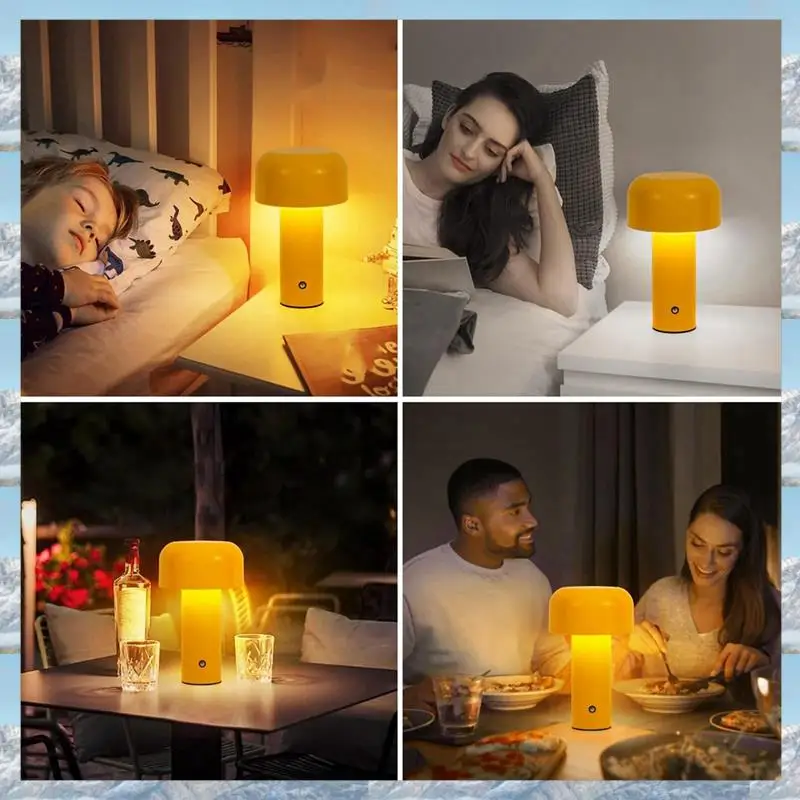 

2025 Hot Style Cordless Mushroom Table Lamp,Rechargeable Operated LED Desk Lamp,3 Color Stepless Dimmable Night Light Bedside La