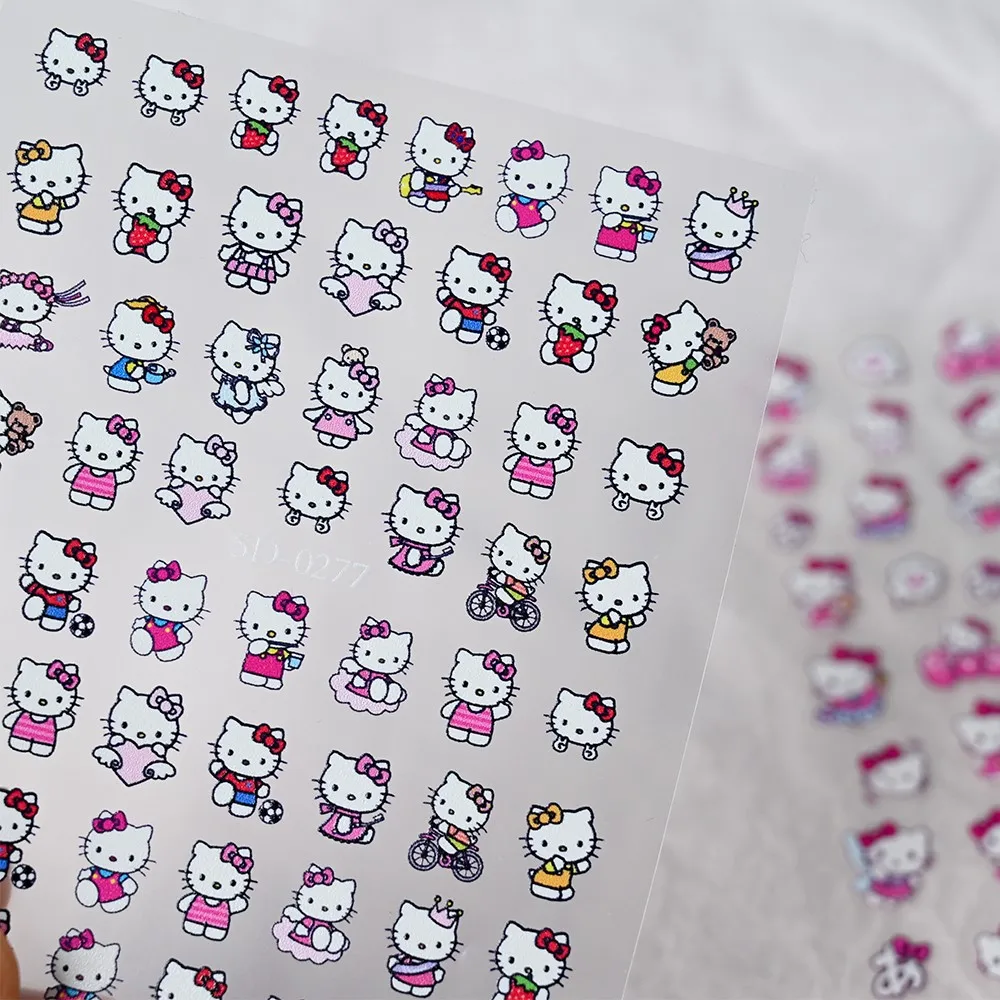 5D süße Sanrio Pochacco Nagelaufkleber geprägt Relief Kuromi Kitty Katze Nagelaufkleber Kawaii Cartoon Pochacco Hund Maniküre Sliders