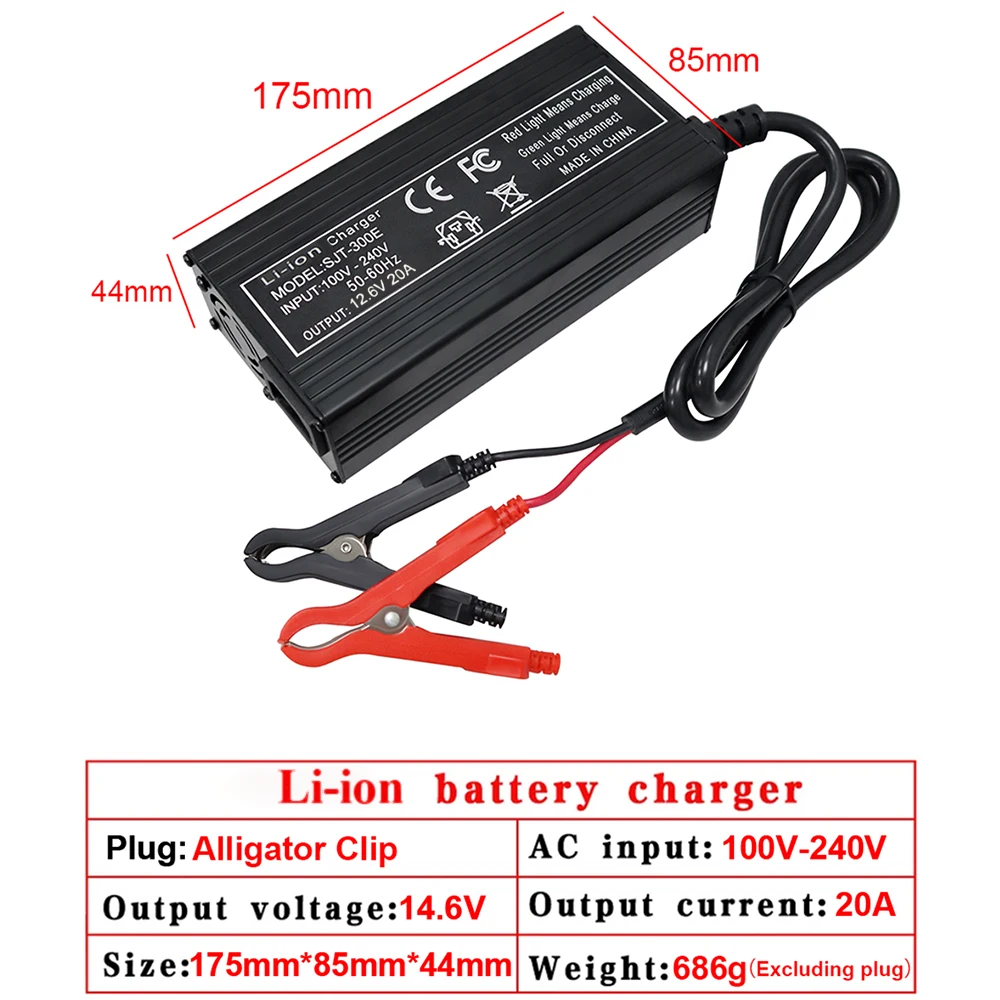 12.6V 20A Li-ion Battery Fast Charger For 3S 12V 10.8V 11.1V Touring Car RV Energy Storage Iron Solar System Lithium Battery