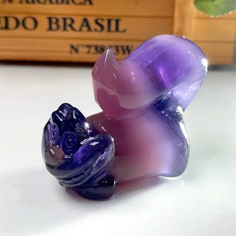 

Natural Purple Fluorite Cartoon Cat Carving Cute Animal Crystal Healing Energy Stone Fengshui Home Decoration Gift 1PCS