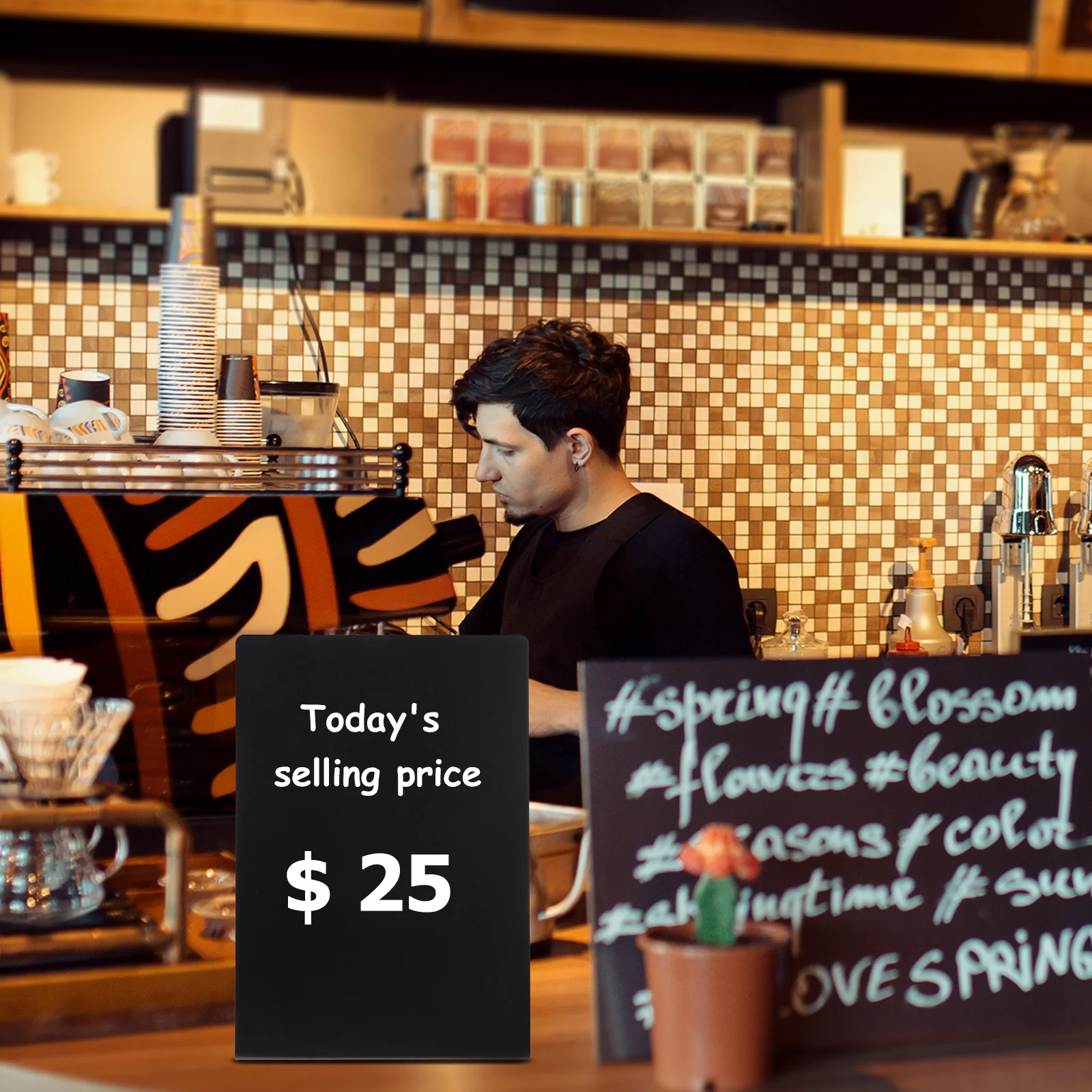 2 قطعة علامات السبورة الصغيرة لوحة رسائل متعددة الاستخدامات للمحلات التجارية والمكاتب والمنازل وطاولة سطحية قابلة للتحديث وطاولة الطباشير