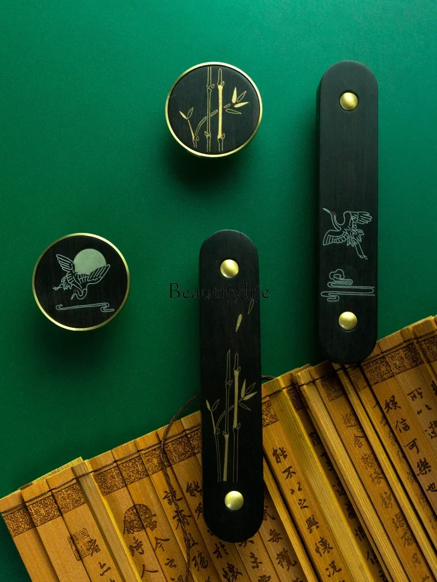 

Light Luxury New Chinese Retro Wooden Handle Closet Door Cupboard Drawer Handle Surface-Mounted