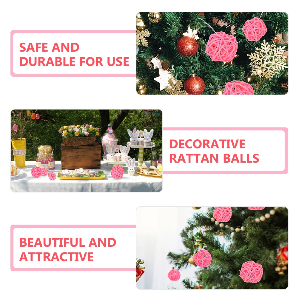 

30Pcs Pink Hanging Decor Rattan Balls Natural Rustic Wedding Xmas Centerpiece Vase Filler Home Party Decorations