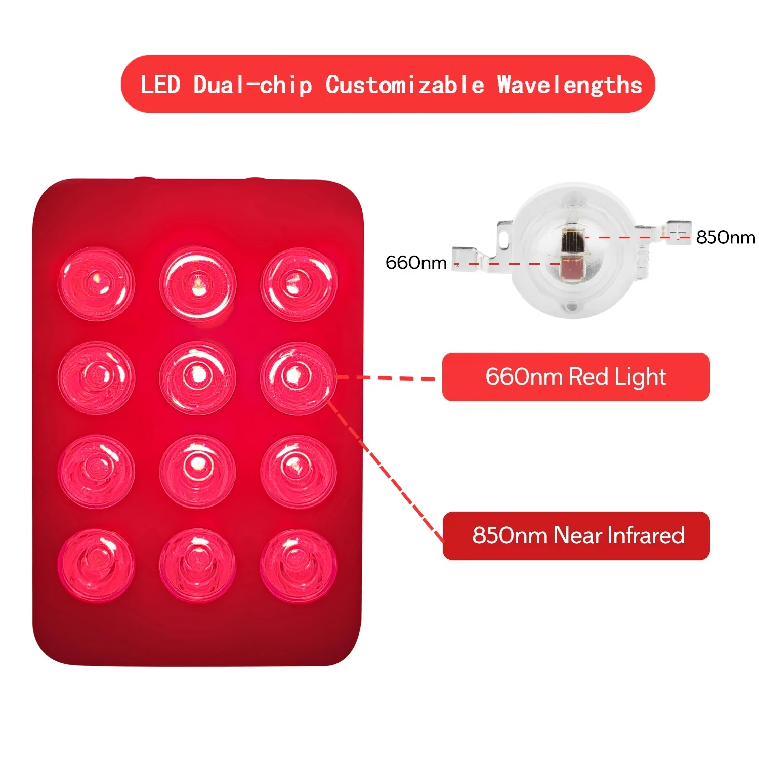 Lámpara de luz infrarroja roja de mano, dispositivo infrarrojo PDT, Panel de terapia de luz roja Led para cabeza facial, 850nm