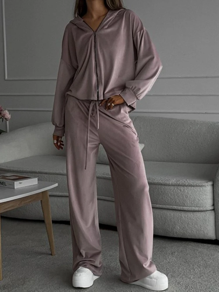 

Spring Tracksuit Women Two Piece Set - Oversized Hoodie Sweatpants Solid Color Sportswear Suit Casual Sweatshirt Trouser Set