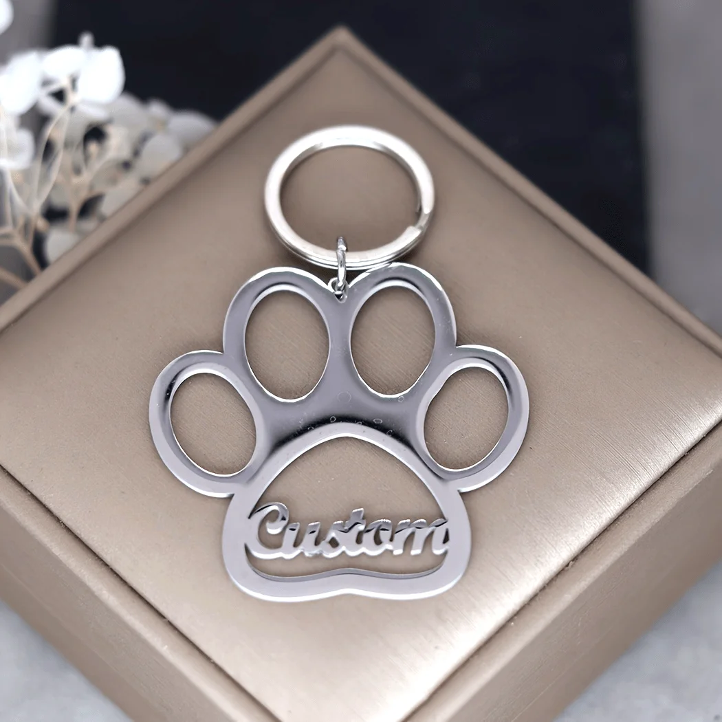 Custom-Designed Keychain Featuring a Paw Print - Engraved with a Personal Name, Cute Cartoon Dog Paw Design, Perfect Accessory