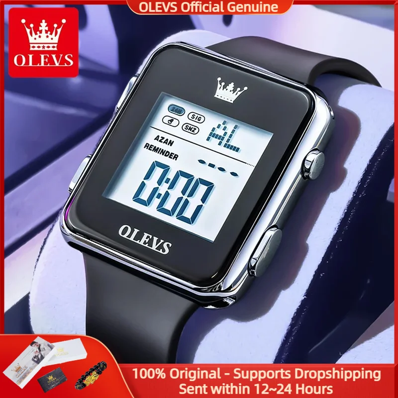 

OLEVS 1105, мужские часы, новый квадратный силиконовый ремешок, цифровой водонепроницаемый будильник, светодиодный светящийся календарь, мужские электронные часы