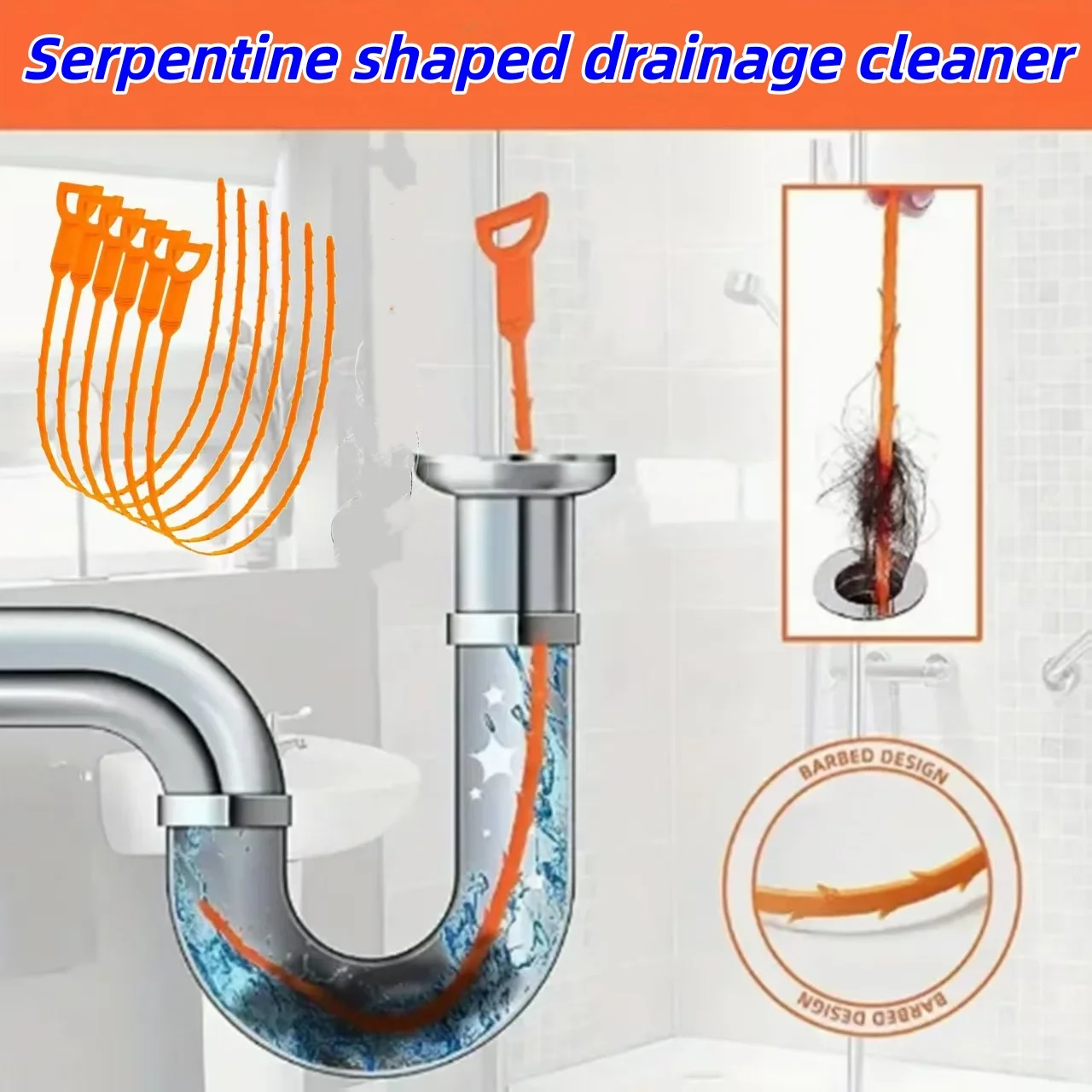 Snake style sewer cleaner, kitchen sink unclogging, water pipe bending, cleaning rod, bathroom sewer cleaning tool, fork