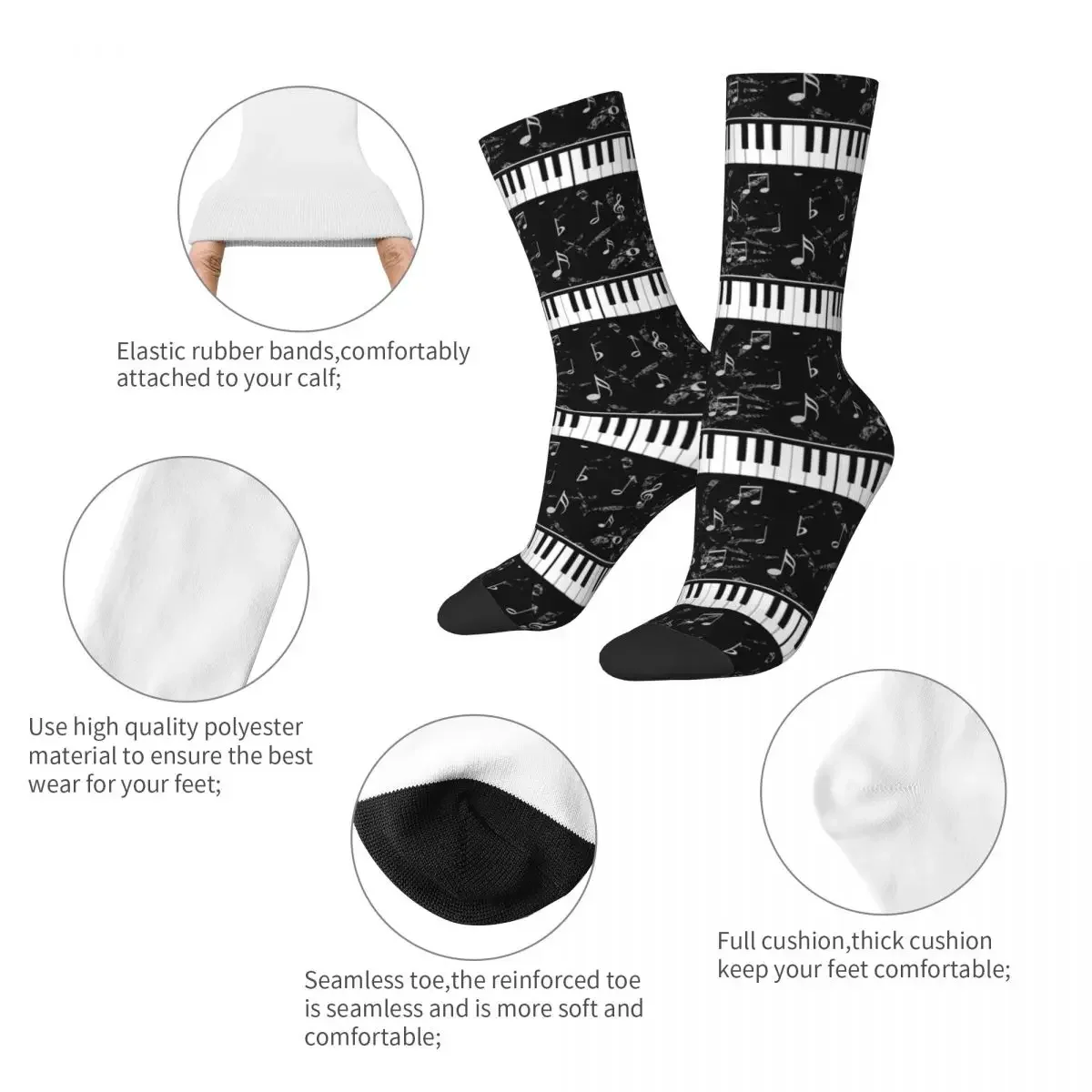 Funny Men Socks Harajuku Black And White Piano Music Pattern Sock Novelty Street Crazy Women's Socks Spring Summer Autumn Winter