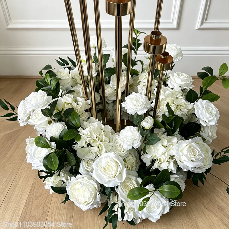 Künstlicher blau-weißer Rosen-Hyazinthen-Kranz, luxuriöse Hochzeits-Tischdekoration, Blumenarrangement, Party-Requisiten, 23,62/19,68 Zoll – Detail 5