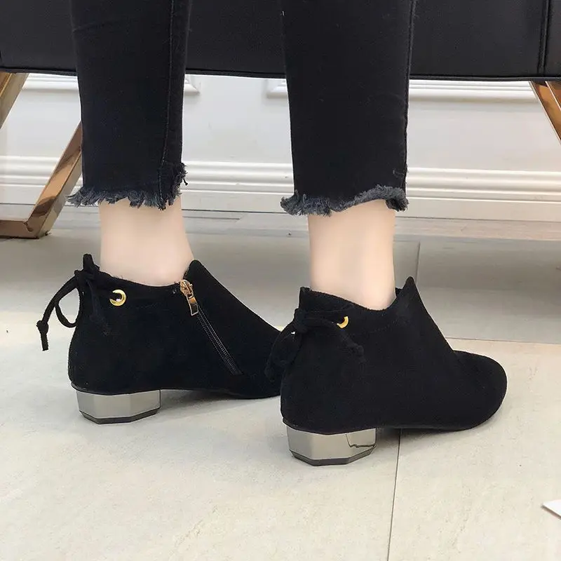 Female Ankle Boots Suede Booties Elegant with Low Heels Black Footwear Pointed Toe Short Shoes for Women New In Comfortable Sale