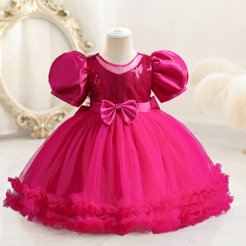 Toddler Girls 1st Birthday Party Baby Clothes Sequin Big Bow Baptism Infant Gown Kids Wedding Eid Evening Elegant Princess Dress