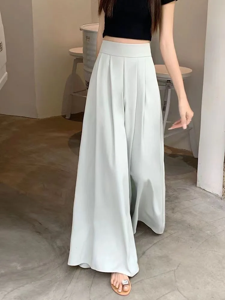 Large Wide Leg Pant Skirt for Women\'s Spring Summer Thin Pleated Suit Pants High Waist Drape Office Ladies Casual Dress Trousers