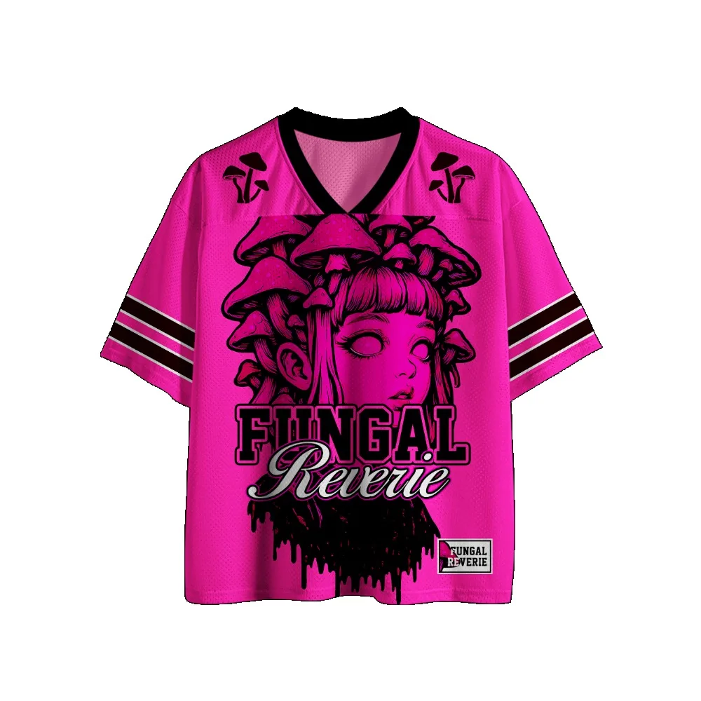 Gothic Football Jersey Vintage Print V‑Neck Short Sleeve Cropped Jersey Y2K Alt Punk Streetwear Harajuku Oversized Sport Tee 5