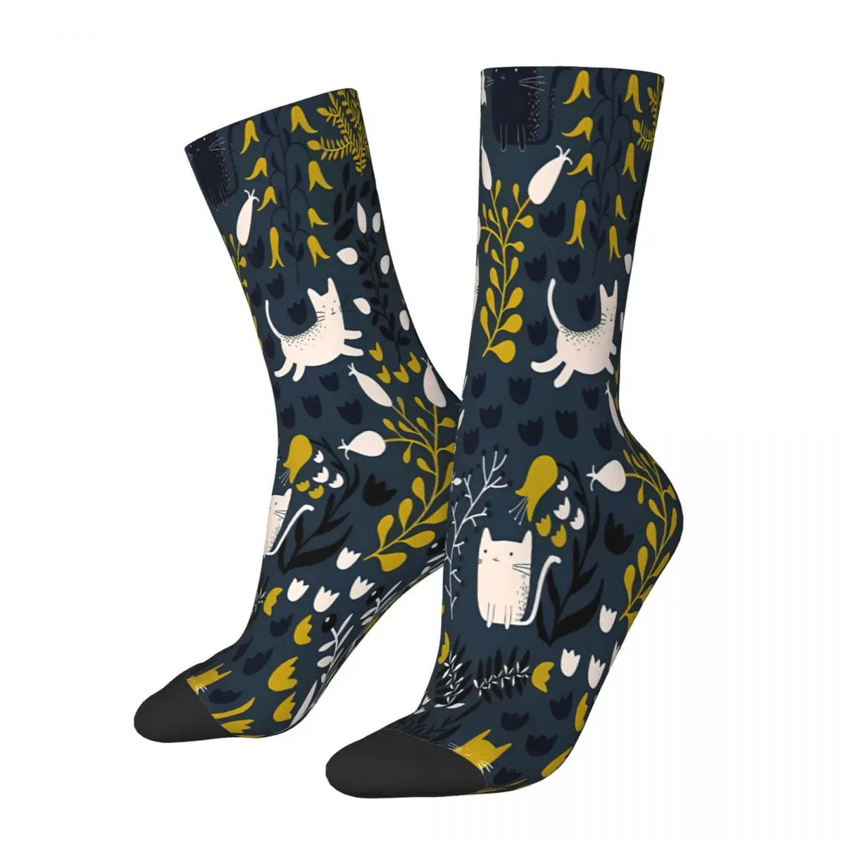 Cats And Flowers Pattern Socks Male Mens Women Spring Stockings Printed