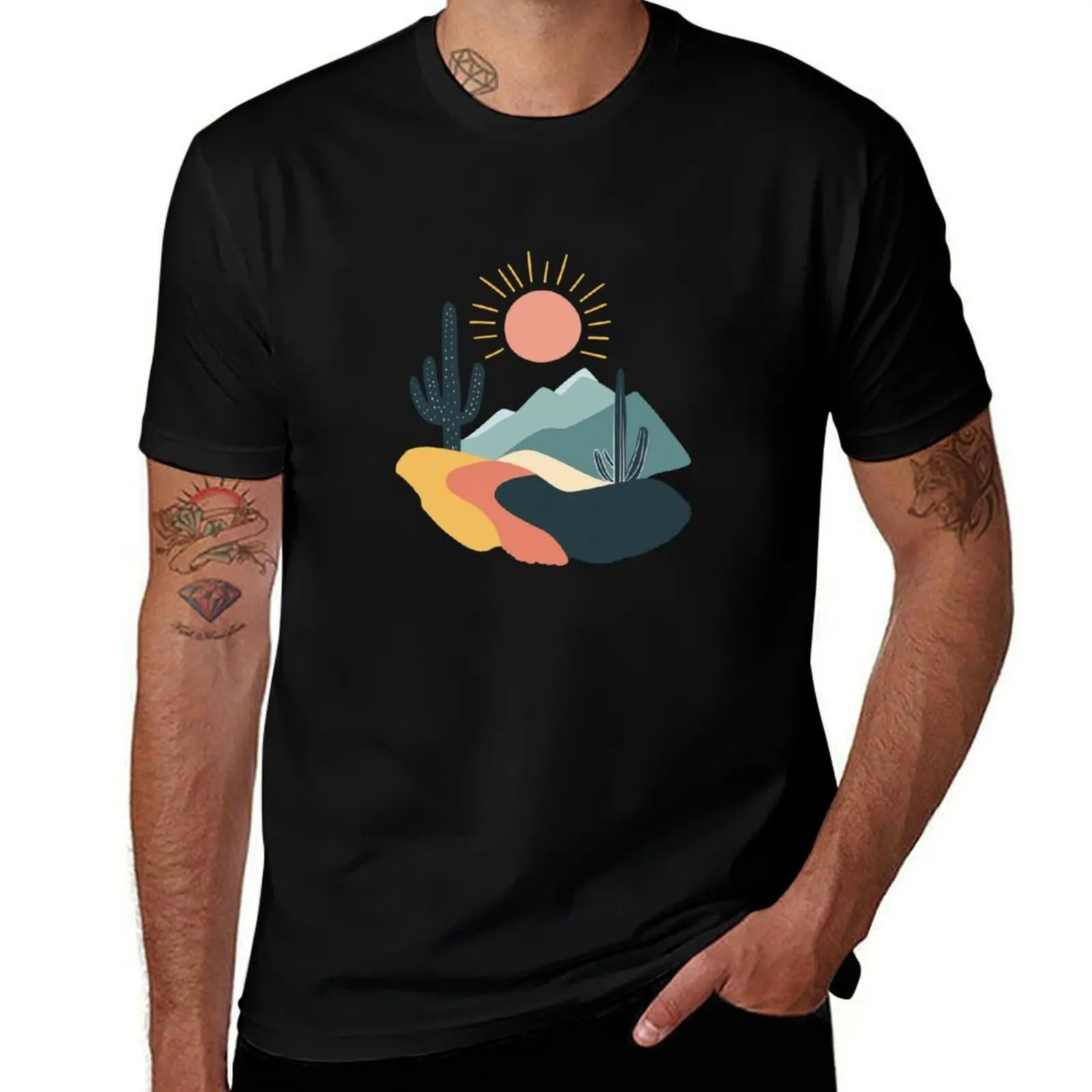 

Sun and Cactus Illustration, Child Art, Colorful Desert Landscape Drawing, Wall Decor for Kids T-Shirt
