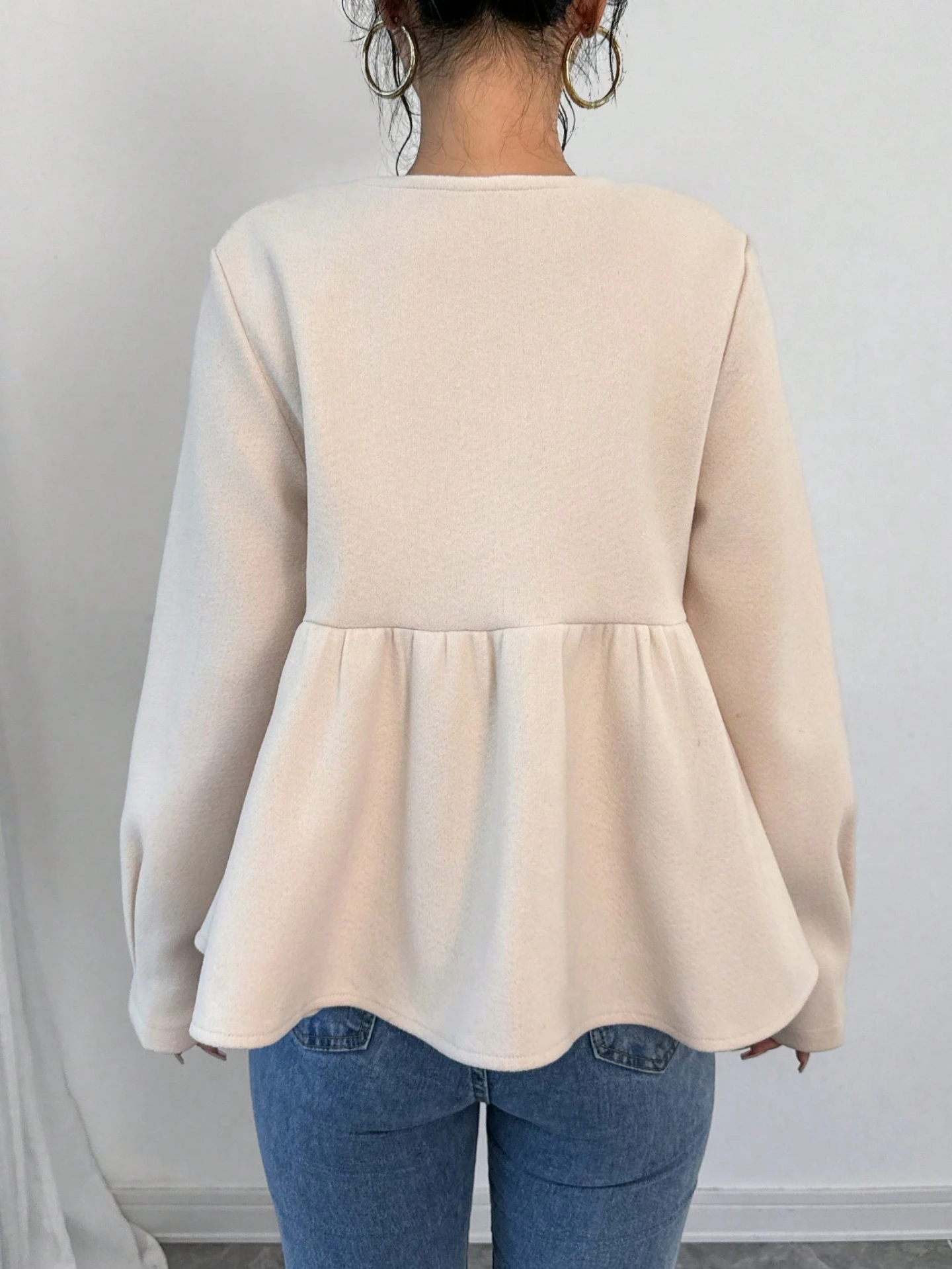 여성용 스위트 보타이 허리끈 숏 코트, 빈티지 스타일 라운드넥 벨 슬리브 슬림핏 울 코트