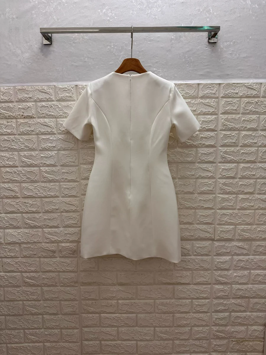 GALCAUR-vestido minimalista liso con botones empalmados para mujer, cuello redondo, manga corta, suelto, suave, elegante, moda de verano, nuevo