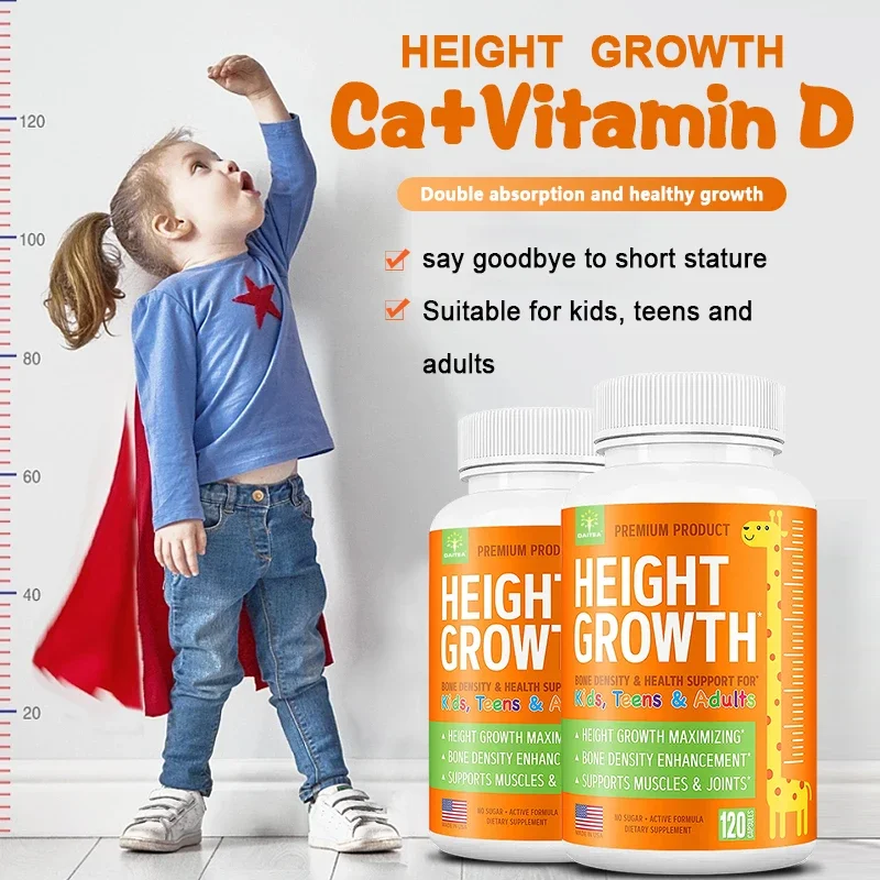 Height Growth Calcium Zinc Vitamin D Natural Vegetarian Capsules Increase Bone Strength Height Promoter for Adults Children