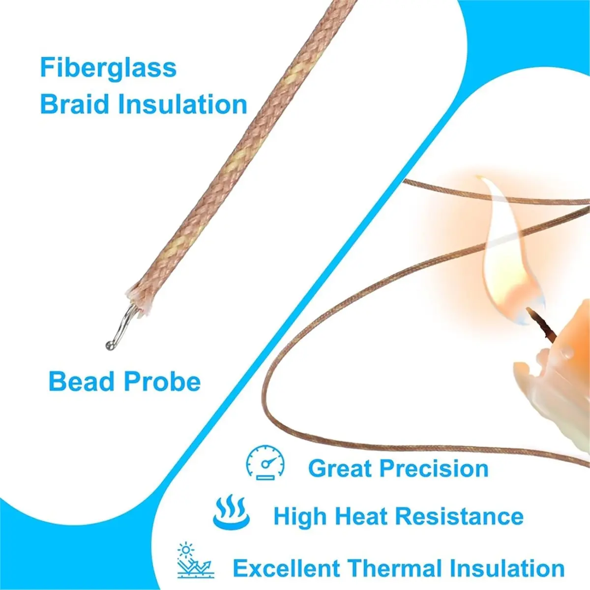 A695P ~5 Pack High Accuracy Type K Temperature Probes & Sensors for Thermocouple Thermometer, 2 Meters