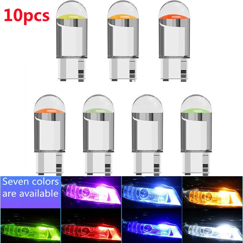 10PCS W5W Led T10 Car Light COB Glass 6000K White Automobiles License Plate Lamp Dome Read DRL Bulb Style 12V Auto Signal Lamp