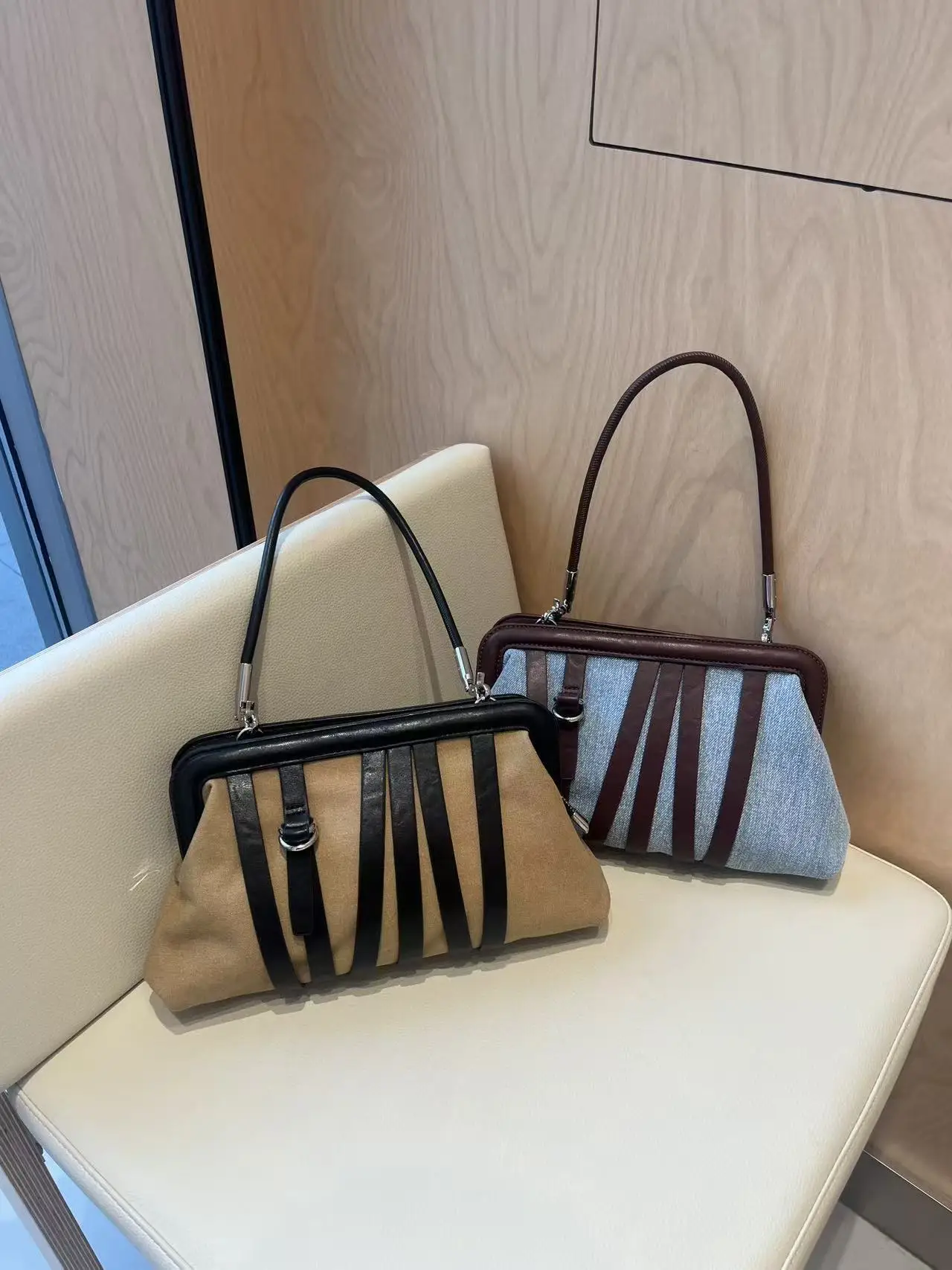 FIRMRANCH INS Hot Stylish Strap Design Trendy Denim Color-block Clip Bag Women's Shoulder Underarm Purse rossbody Pouch