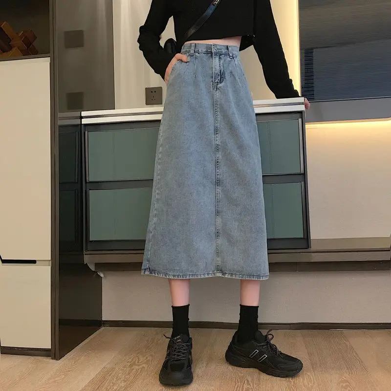 

​ Женская джинсовая юбка миди с эластичной высокой талией, боковым разрезом, утягивающая, скрывающая живот, облегающая, свободного кроя, юбка-карандаш ​