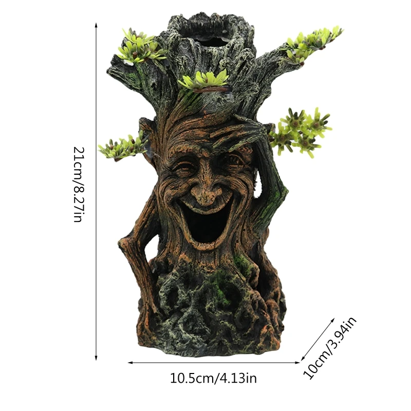 Aquarium Decoration Resin Tree Trunk Roots with Face Fish Tank Ornament Betta Accessories Treehouse Cave Fish Hideout