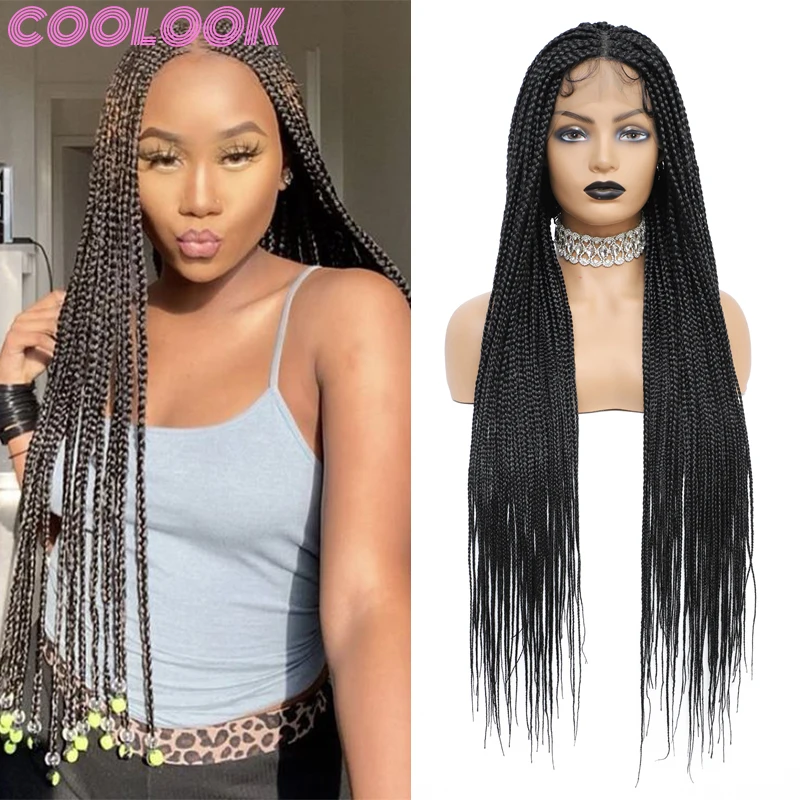 

Long Full Lace Box Braid Wig with Baby Hairs 360 Knotless Box Braids Lace Front Wig Ombre Synthetic Braided Wigs for Black Women