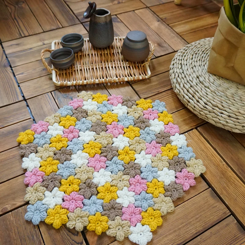 Handmade Crochet Throw Blanket Hand Hook Fashion Carpet Bolster Cushion Party Crochet Table Mat Home Decoration