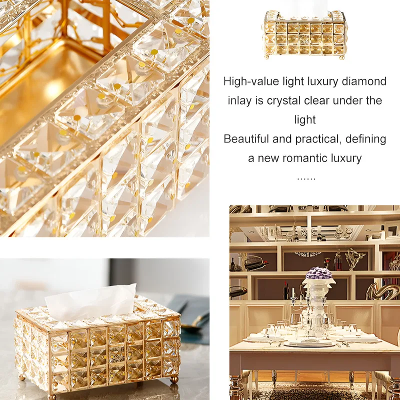 💕 حار 💕 [وصى به Netflix] صندوق مناديل فاخر/صندوق تخزين كريستال للمناشف الورقية/صندوق مناديل كريستال على الطراز الأوروبي/ورق