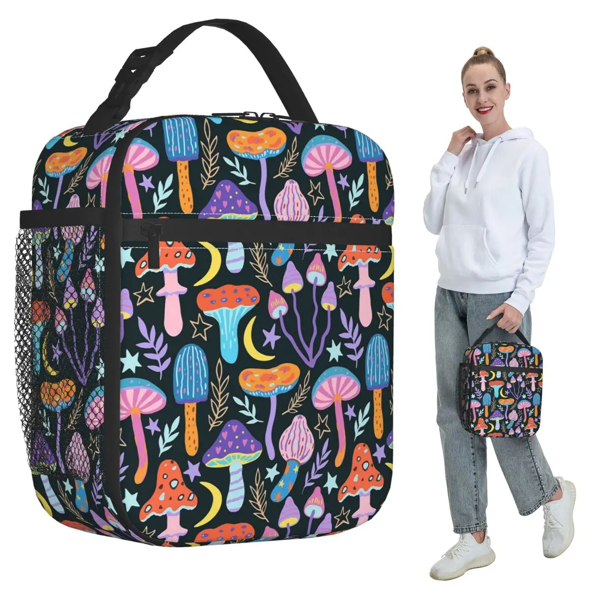 

Plant Mushroom Pattern Insulated Lunch Bag for Women Office Cooler Thermal Food Box Tote Portable Lunch Boxes Container