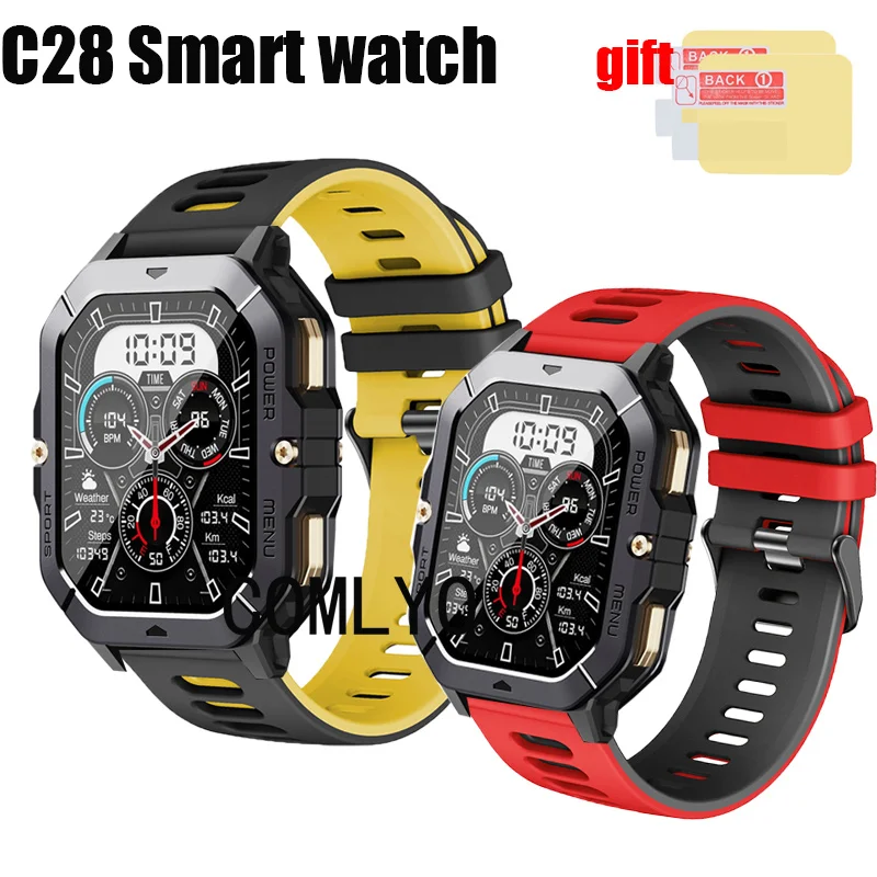 3in1 for C28 Smart Watch Strap Silicone Soft Bracelet Band Screen Protector Film