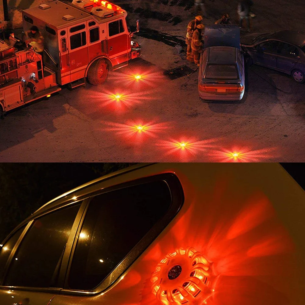 8Led Flares Emergency Lights Roadside Safety Beacon Disc Flashing Warning Flare Kit With Magnetic Roadside Warning Flasher image 6