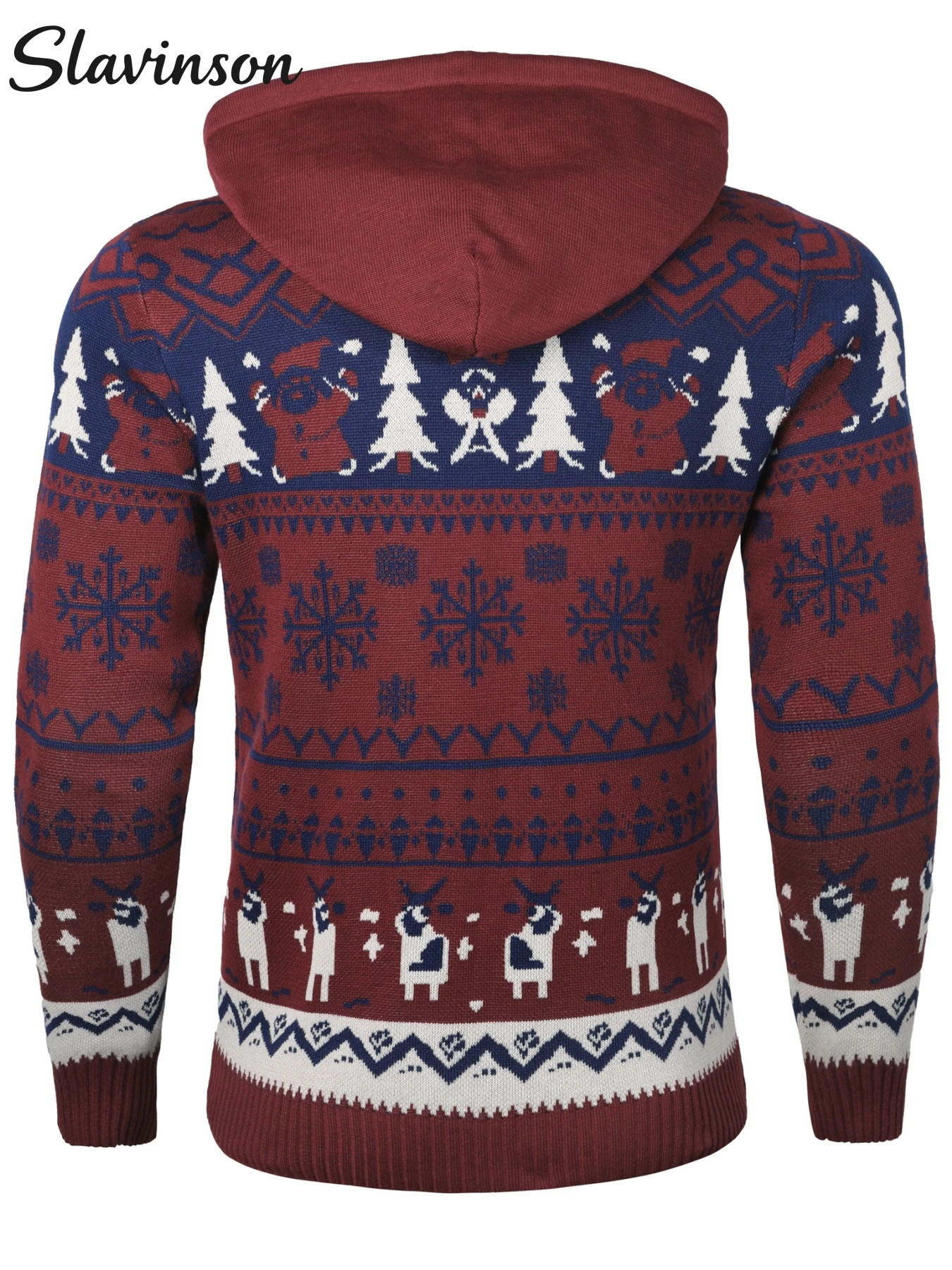 Men's Hooded Sweater with Intricate Christmas Pattern, Warm Knit Fabric, Stylish & Comfy, Perfect for Christmas Season Activitie