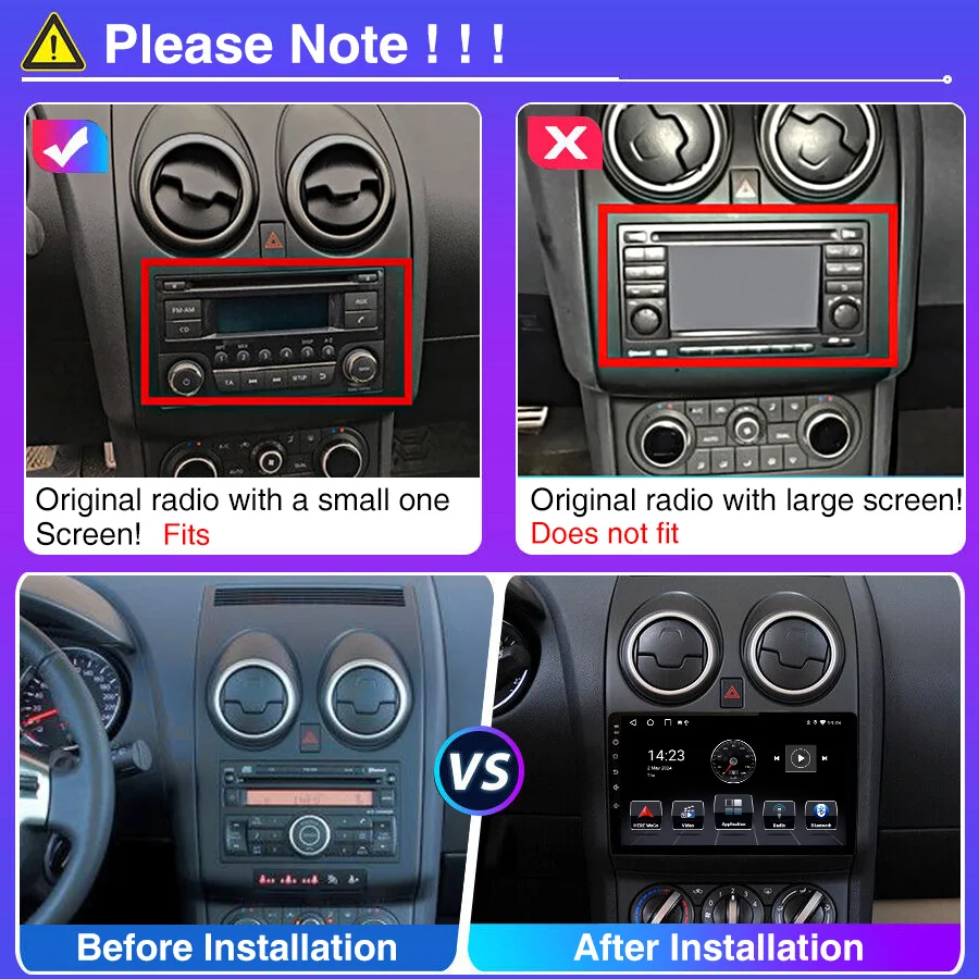 สำหรับรถยนต์นิสสัน โร้ก ปี 2008-2013 เครื่องเสียงติดรถยนต์ระบบแอนดรอยด์ 15 หน้าจอสัมผัส พร้อม Wireless Carplay, Android Auto, ระบบนำทาง GPS, WiFi และบลูทูธ